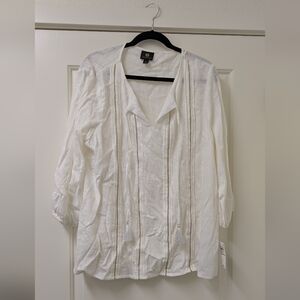 JM Collection - Woman's Linen Blend Embroidered Top Size XL NWT